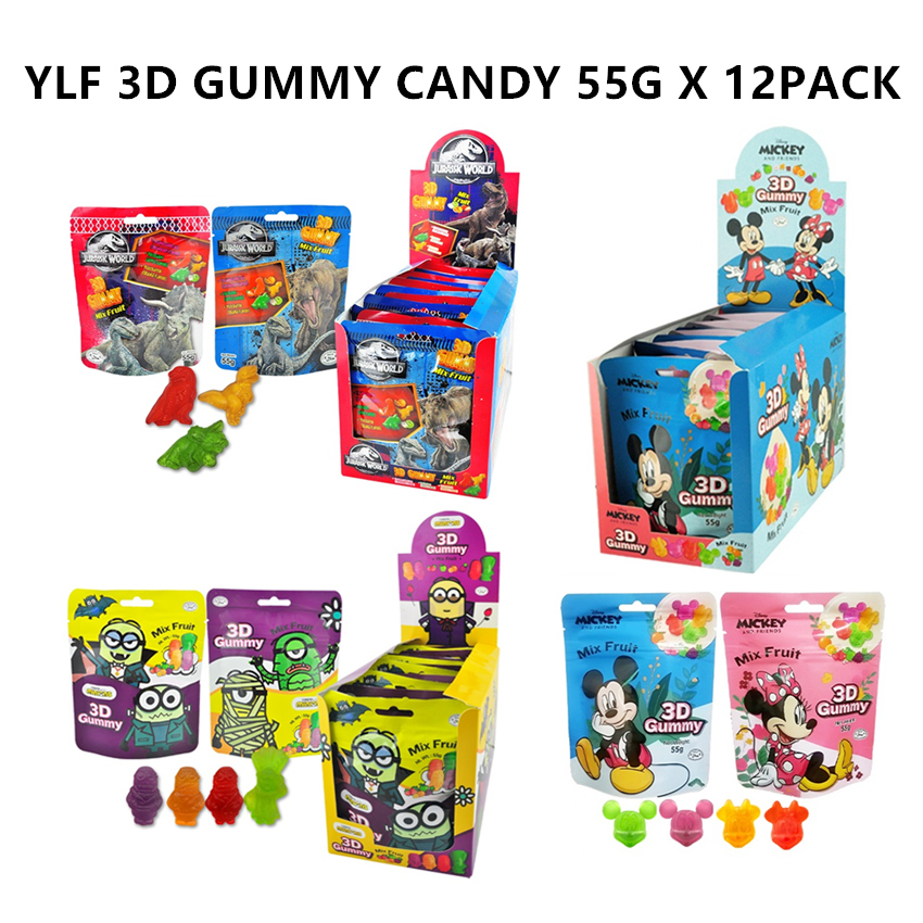 Ylf 3d Gummy 55g X 12pkt Jurassic World Mickey Mouse Minions