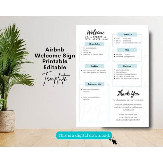 Airbnb Welcome Sign Template | Welcome Guide AirBnB | Airbnb Rental ...