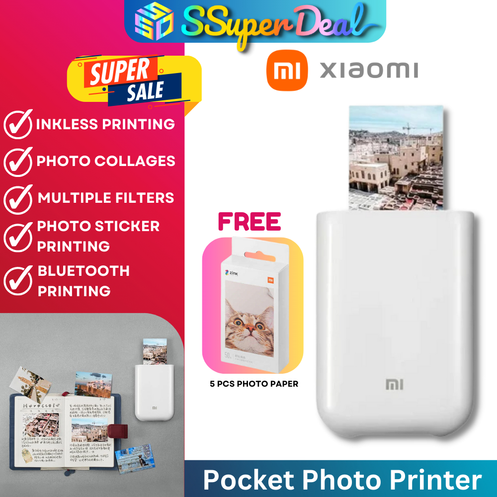 Xiaomi Portable Pocket Mini Photo Printer, 300Dpi, DIY Share, 500mah, Zinc  Paper Printer, White