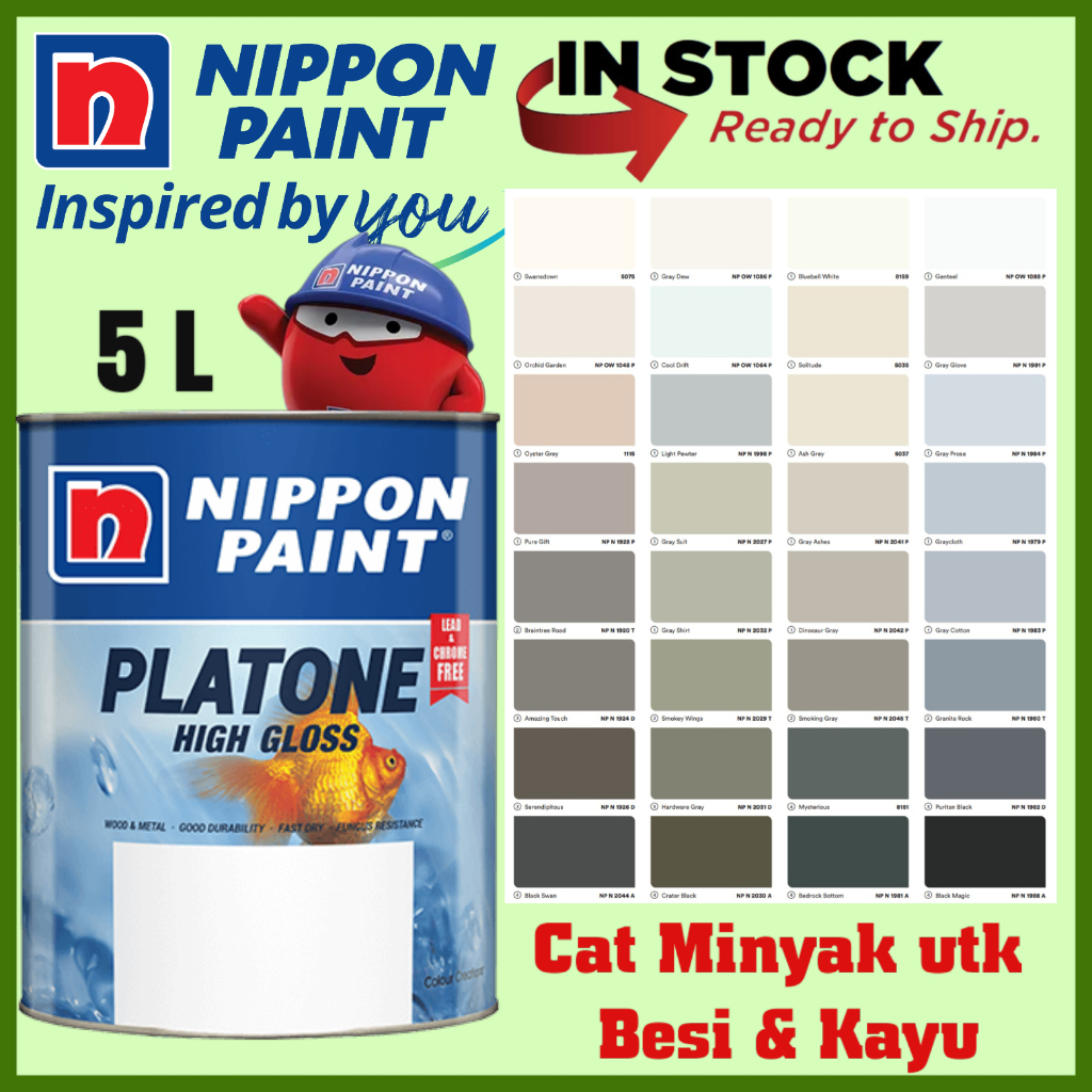 SINAR NIPPON PLATONE GLOSS PAINT 5L WOOD DOOR & METAL GATE / CAT MINYAK ...