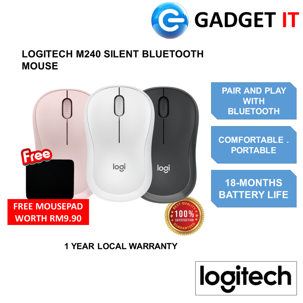 LOGITECH M240 SILENT BLUETOOTH MOUSE,SMOOTH TRACKING,(COMPATIBLE WITH ...