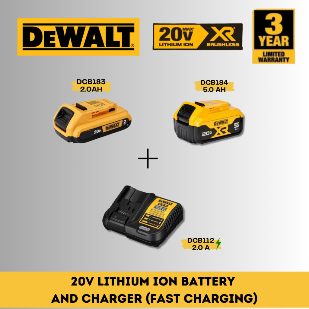 Dewalt 20V LITHIUM ION BATTERY AND CHARGER (FAST CHARGING) (DCB183 2