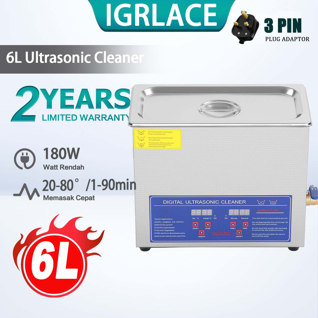 thumbnail image 2 of 6L Ultrasonic Cleaner With Digital Timer & Heating – Model KZ-D6 – 139W Ultrasonic, 349W Heat, 0-80°C, Stainless Steel Tank 2 of 5
