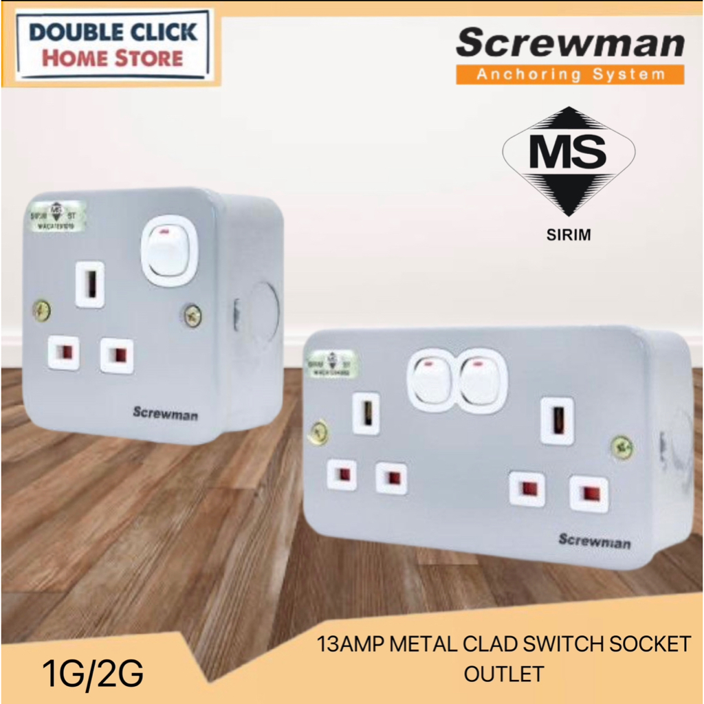 Screwman 13A Metal Clad Switch Socket Heavy Duty Switch Socket 1 Gang