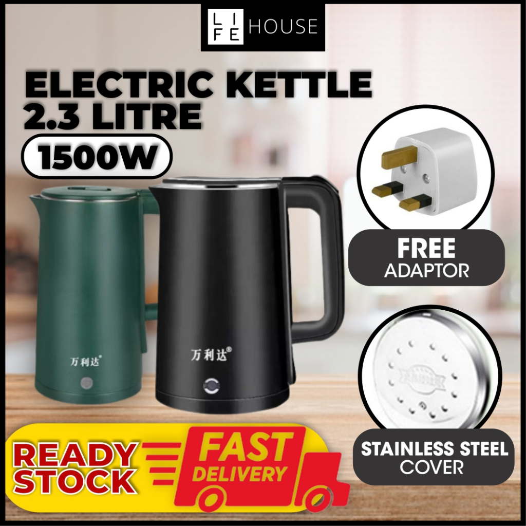 2.3L Electric Kettle Stainless Steel Cerek Elektrik 1500W Electric Jug Kettle Stainless Steel
