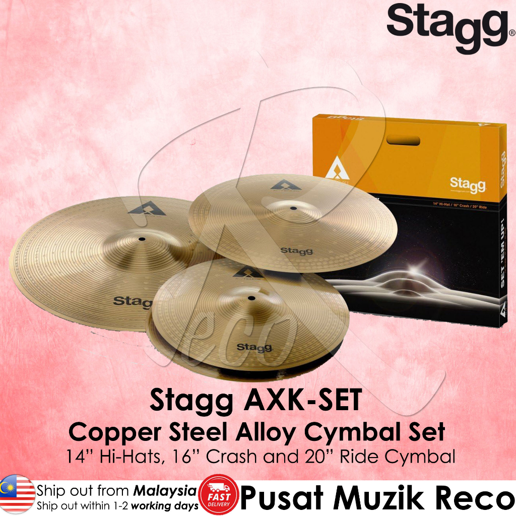 Stagg AXK SET Copper Steel Alloy Cymbal Set 14in Hihats 16in Crash 20in Ride Drum Cymbal