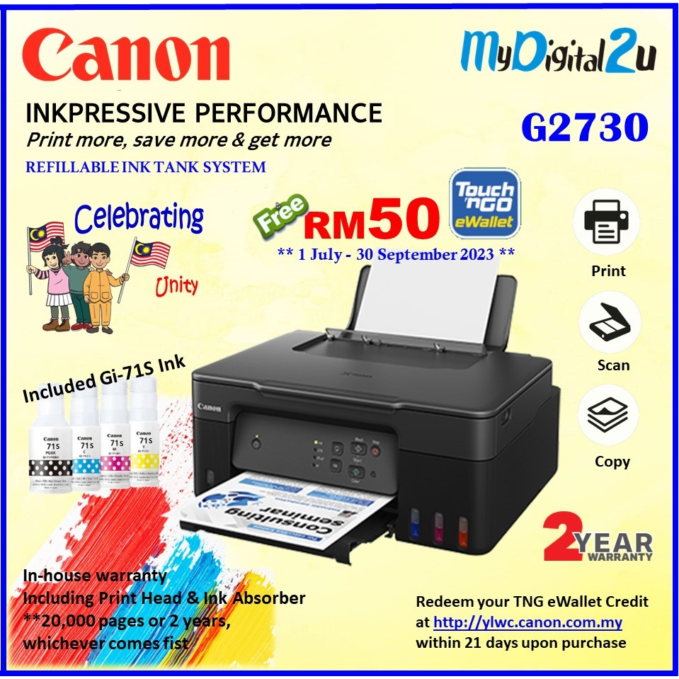Canon PIXMA G2730 3 in 1 AIO Print/Scan/Copy Refill Ink Tank Printer ...