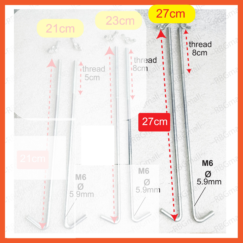Car Battery Hook Rod 19 cm 23 cm 27 Mounting Rod Batang Besi Cangkuk