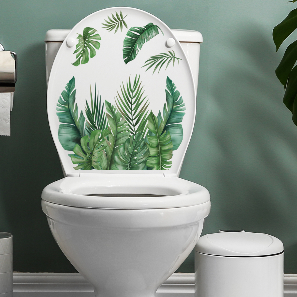 Green Plant Leaves Toilet Stickers SelfAdhesive Toilet Lid Stickers