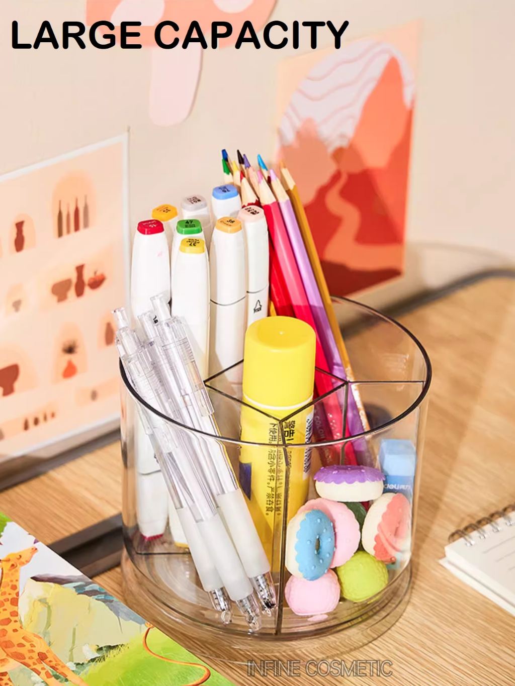 Pen Organizer Rotate Pencil Storage Box Holder Transparent Crayon ...