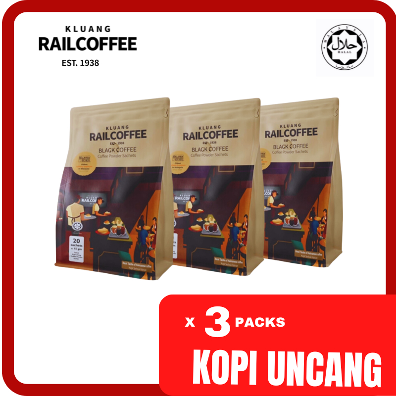 COMBO 3 PACKS SERBUK KOPI ORIGINAL KLUANG RAIL COFFEE UNCANG 20 SACHETS