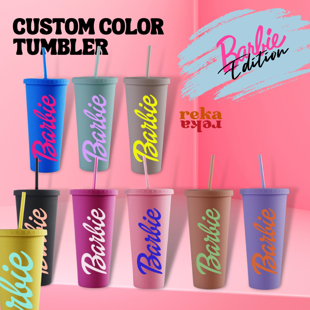 REKA Custom Color Barbie Water Bottle Tumbler Large Straw Personalised