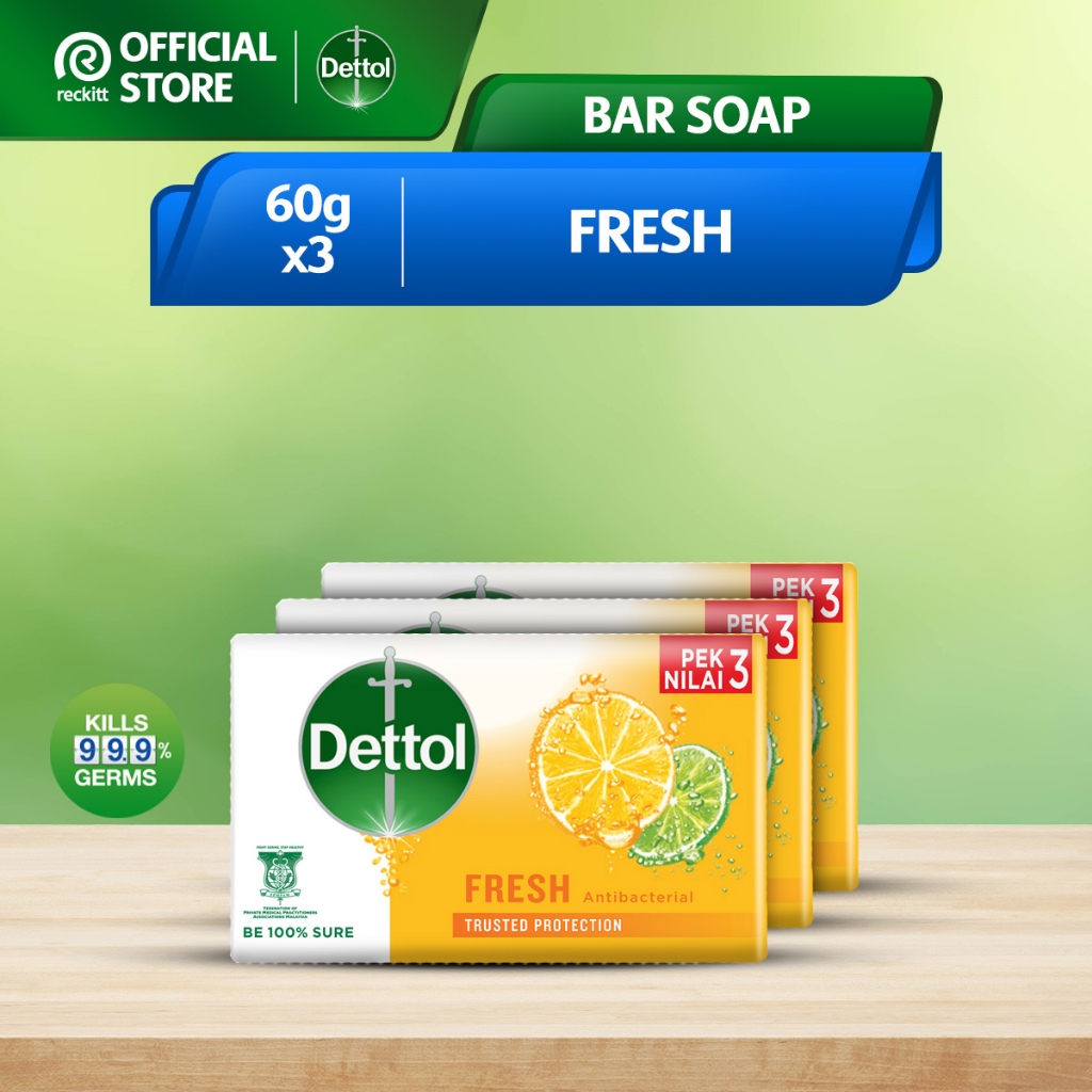 Dettol Antibacterial Body Bar Soap Fresh 60G x 3 Shopee Malaysia
