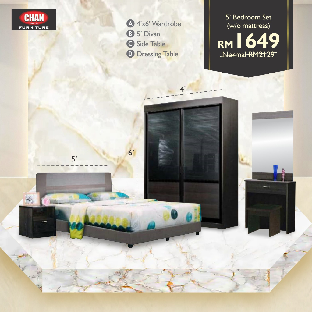 [CHAN FURNITURE SABAH] BEDROOM SET PACKAGE 4 IN 1 (A+B+C+D)(EM) BR