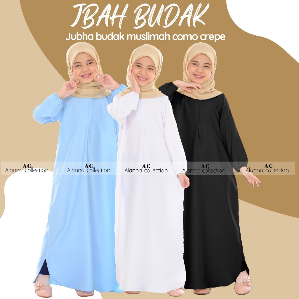 BUDAK PEREMPUAN KAFTAN JUBAH DRESS KIDS MUSLIMAH WEAR COMO CREPE PLAIN ...