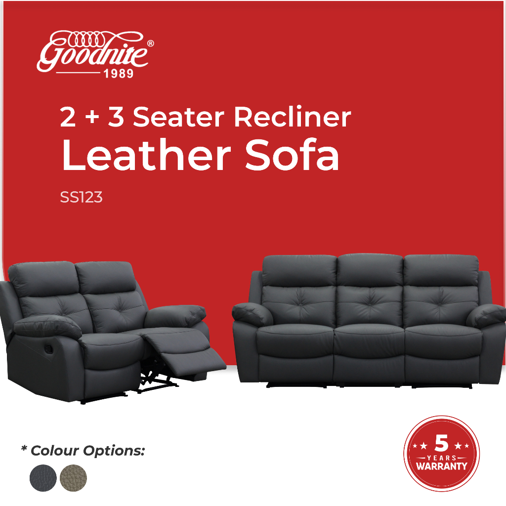 Goodnite Half Leather Recliner Sofa (SS123), 1 Seater Recliner/ 2