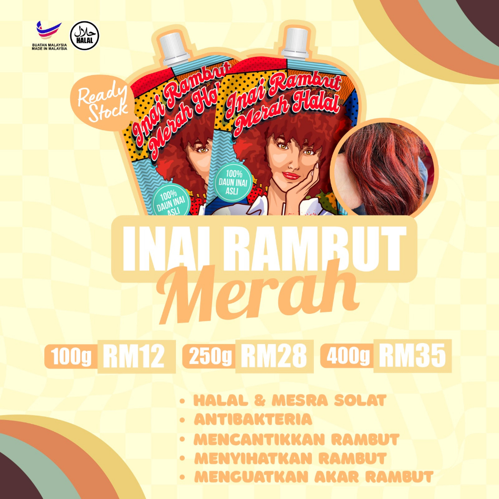 PEWARNA INAI RAMBUT MERAH HALAL (MESRA WUDUK) | Shopee Malaysia