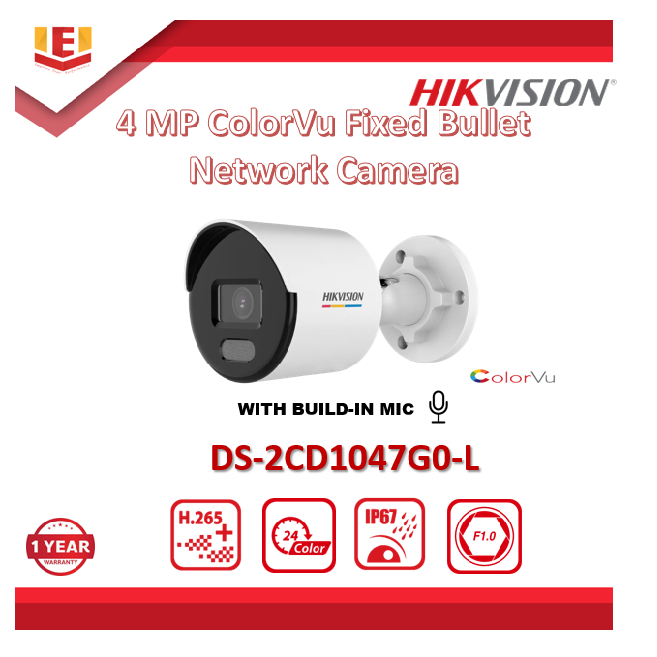 HIKVISION DS-2CD1047G0-L 4MP Color Vu Fixed Bullet Network Camera ...
