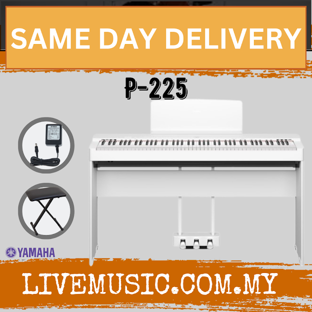 Yamaha P225 88Key Digital Piano With Keyboard Bench, Piano Bag, Headphone And Adapter White