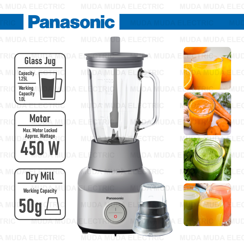Panasonic 450W Durable & Hygienic Glass Jug Blender with Dry Mill MX