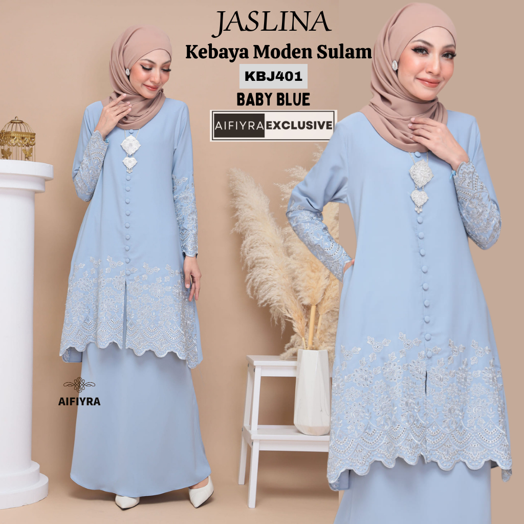 JASLINA Baju Kurung Kebaya Moden Sulam Labuh Cutting Kembang Nikah ...