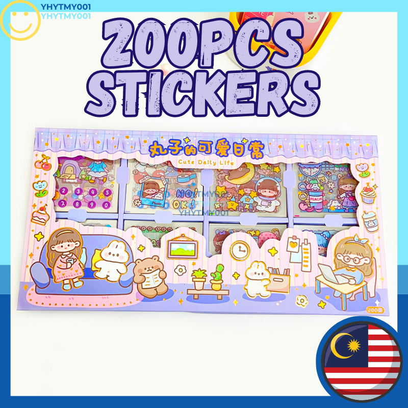 READY!! 200pcs Happy Day Cute Stickers Box PVC Waterproof Sticker Gift ...