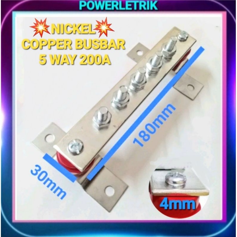 *READY STOCK* 5 WAY 200A NICKEL COPPER BUSBAR / COPPER EARTH BUSBAR 4MM ...