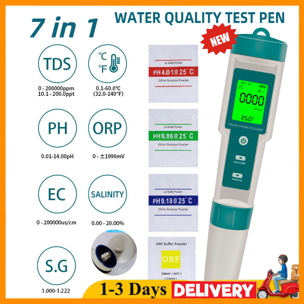 TOP🔥 7 in 1 TDS/EC/ORP/S.G/PH/Salinity/Temperature Meter Digital Water ...
