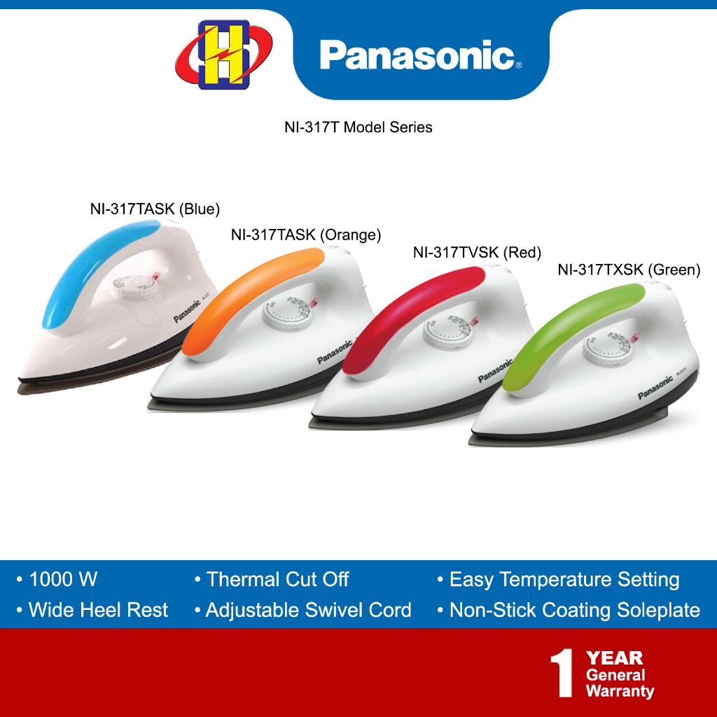 Panasonic Dry Iron (1000W) Non-Stick Coating Soleplate Iron NI-317TASK ...