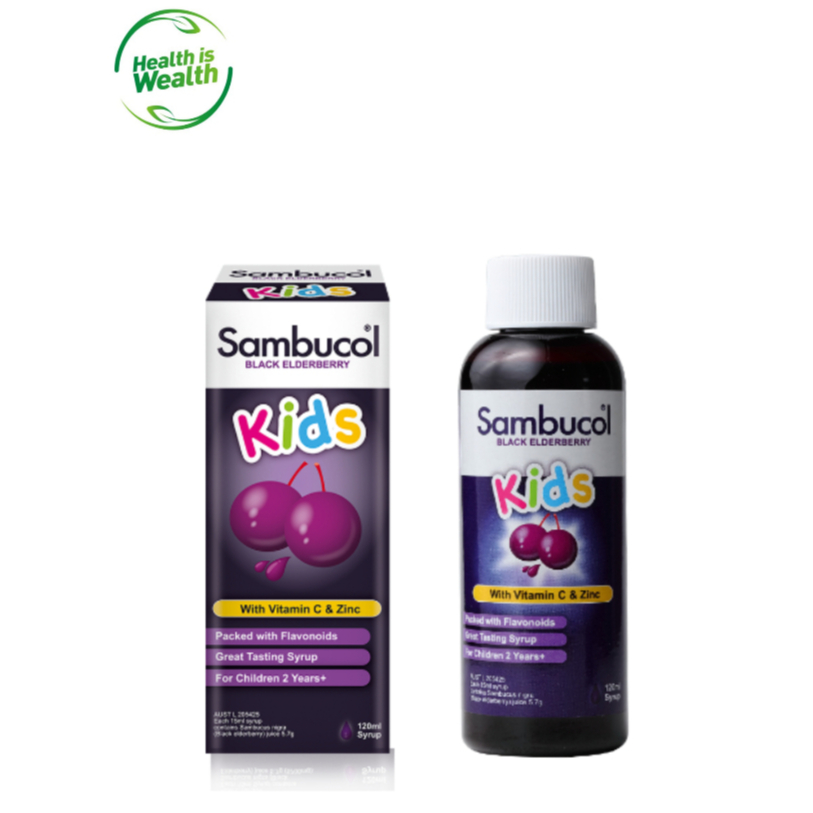 SAMBUCOL BLACK ELDERBERRY KIDS WITH VITAMIN C AND ZINC SYRUP (120ML