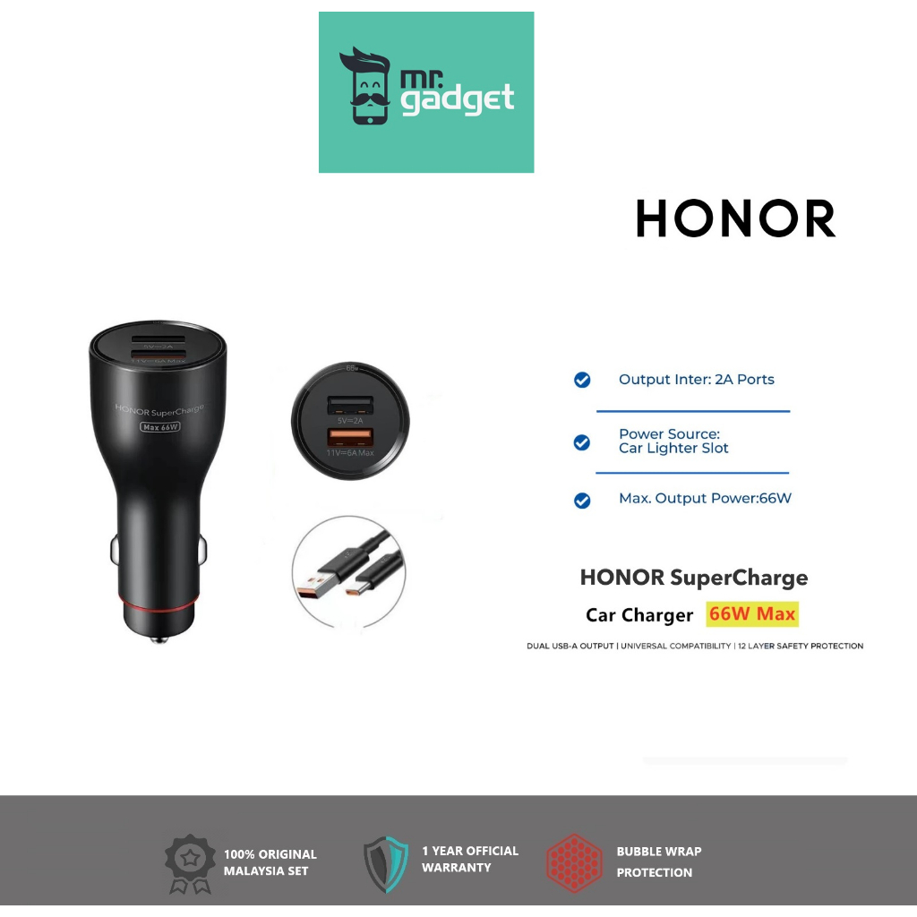 HONOR 66W Caricabatterie Supercharge Con Honor 6A USB C Cavo