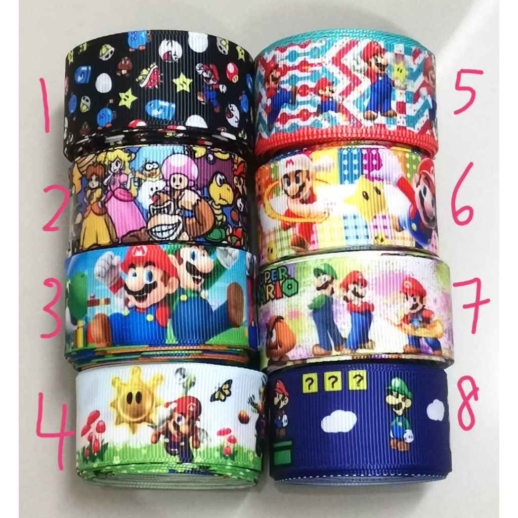 1 Yard Grosgrain Ribbon SUPER MARIO LUIGI FRIENDS 1