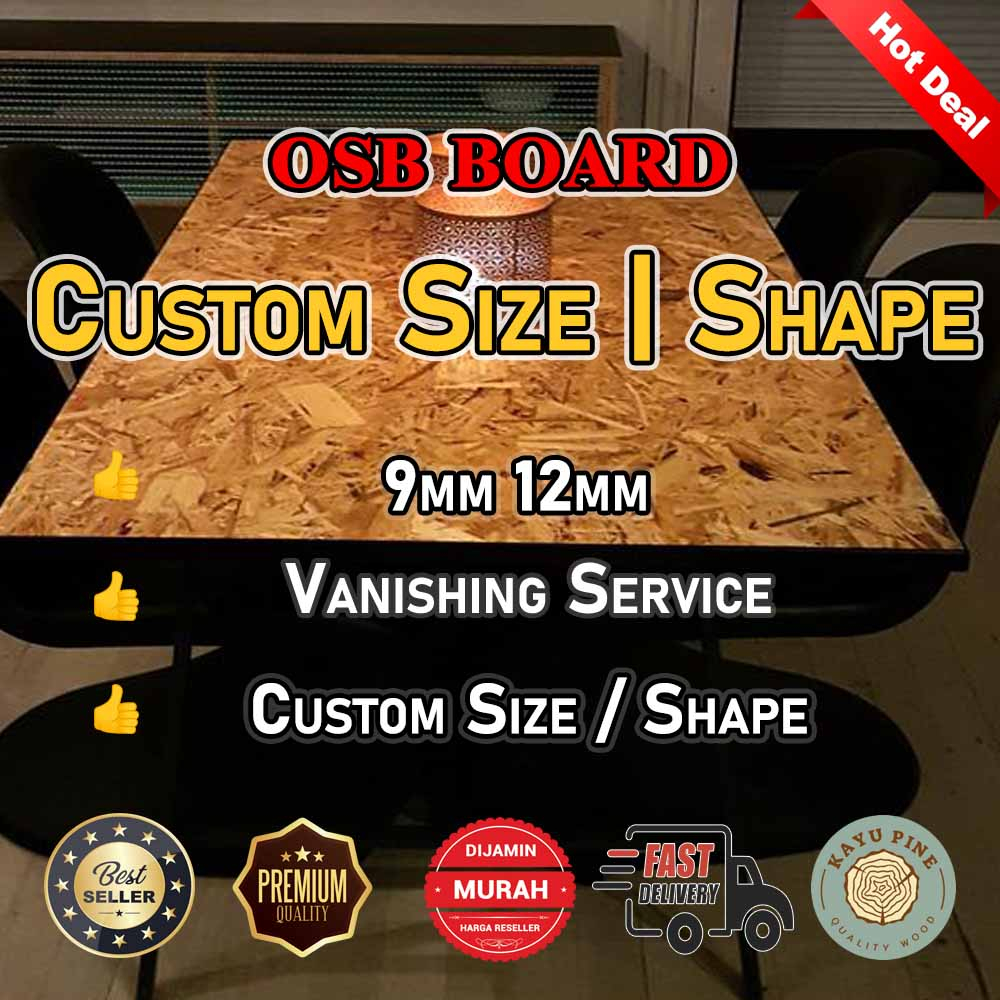 Kayu Pine OSB Wood Custom Cut 9mm 12mm Solid Wood Table Top Kitchen Top