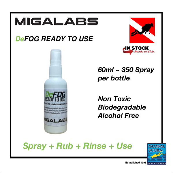 MIGALABS Defog Anti Fog Antifog Spray 60ml for Scuba Mask Diving Mask Snorkelling Mask Freedive