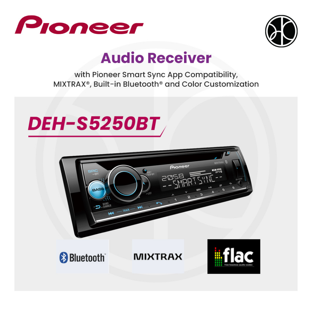Pioneer DEH-S5250BT Audio Receiver with Pioneer Smart Sync App ...