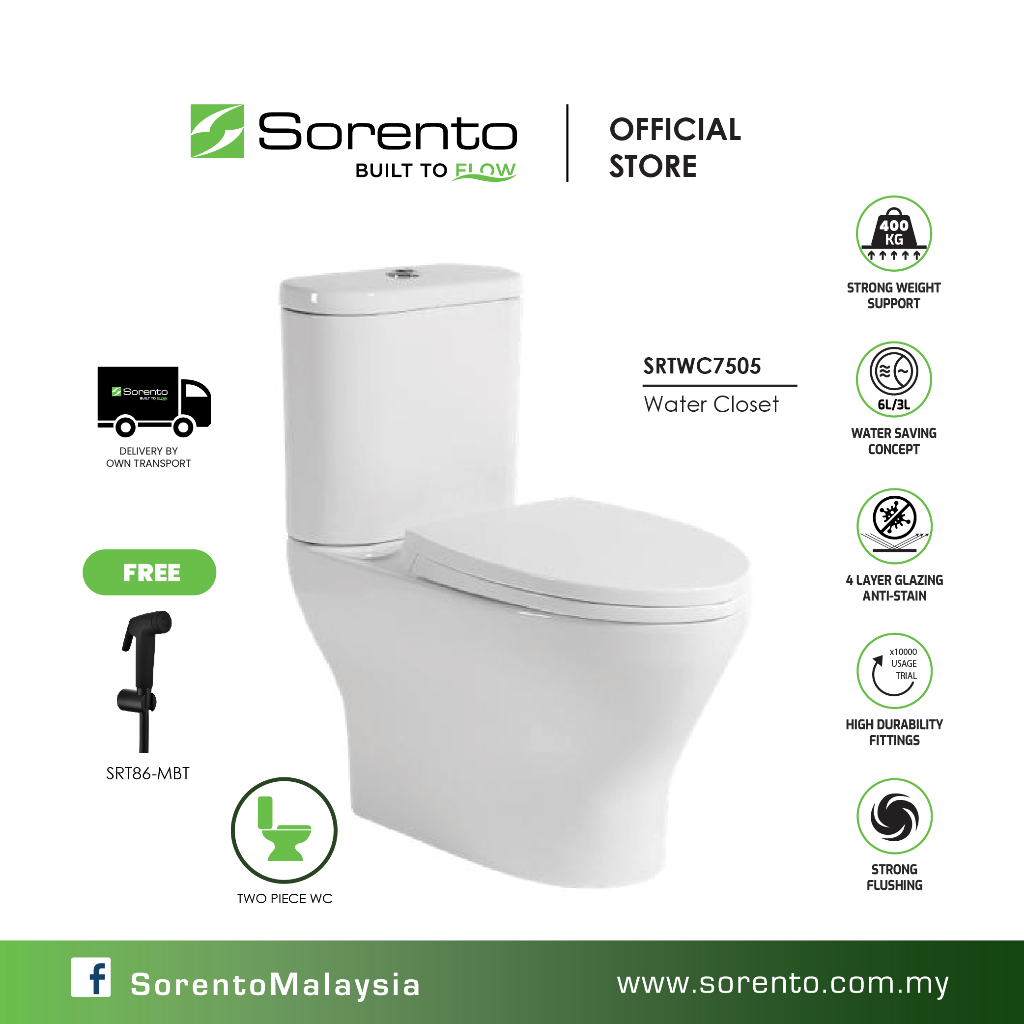 SORENTO WC SRTWC7505 Two Piece Toilet Bowl Water Closet S trap /Jamban