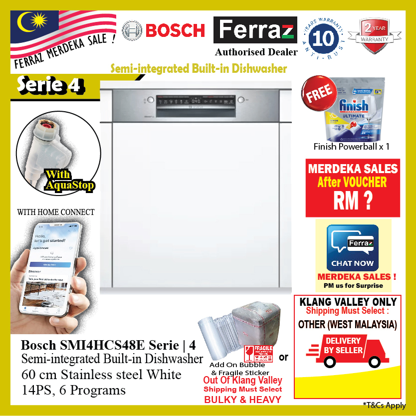 Bosch SMI4HCS48E Series 4 (New) Semi Integrated Builtin Dishwasher S/S