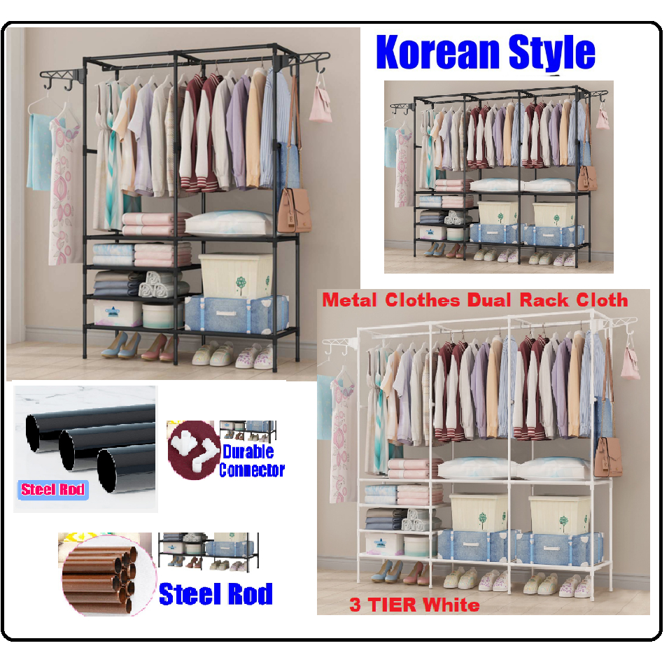 Korean Style Multipurpose Metal Clothes Dual Tier /3 Tier Organizer ...