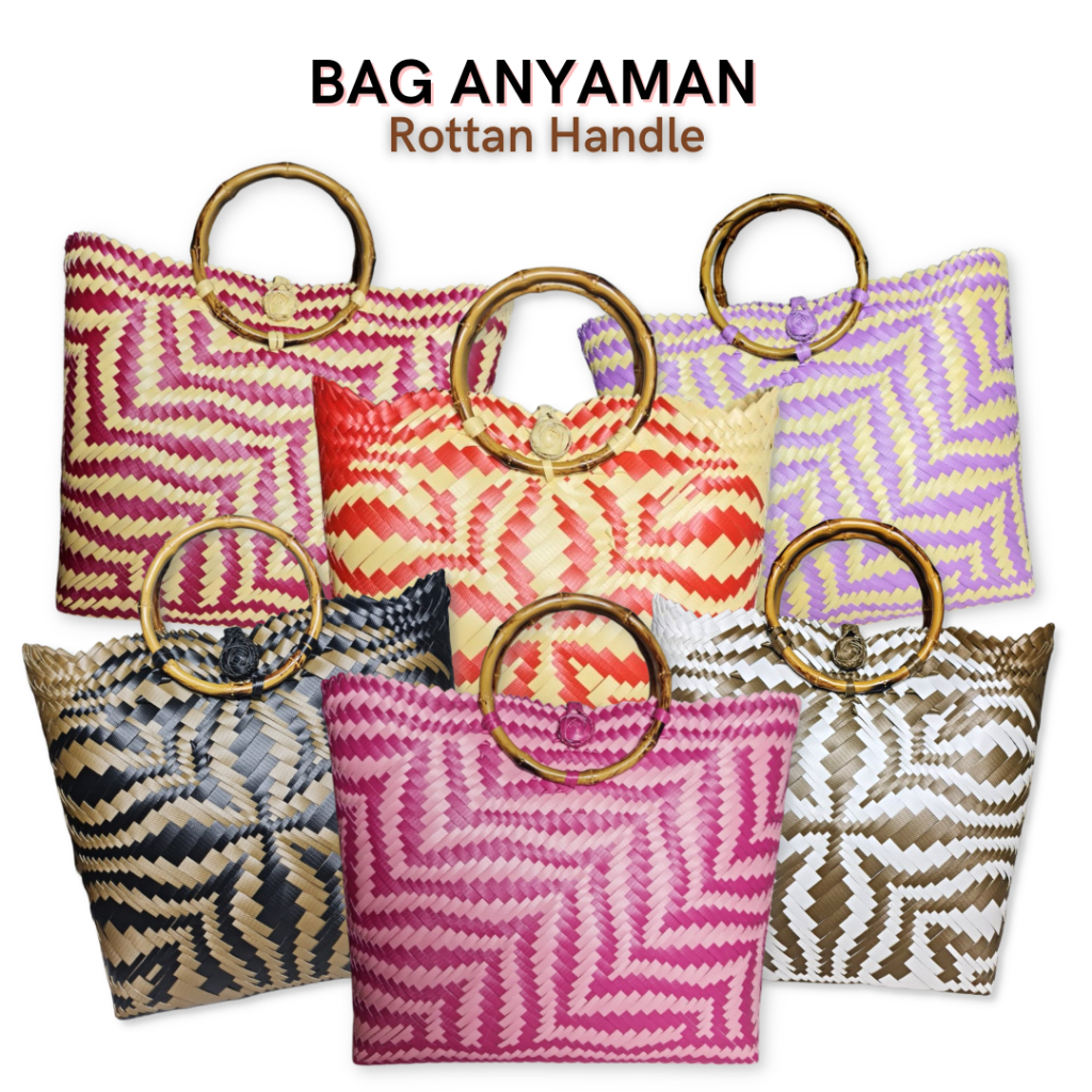 Multicolour Beg Anyaman Sarawak / Rotan Handle Tote Bag Women / Tangkai ...