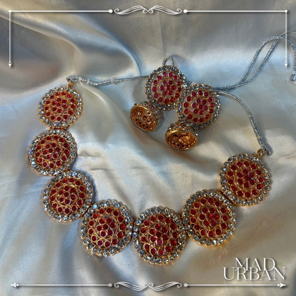 Round Choker Fashion Choker Set with Jhumka Earrings Subang Rantai ...