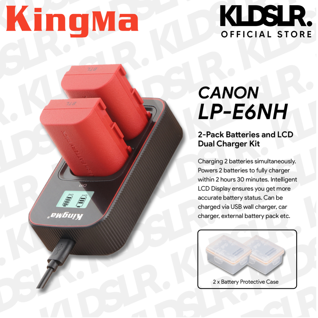 KingMa LP-E6NH / LP-E6 2-Pack Battery and LCD Dual Charger Kit for ...