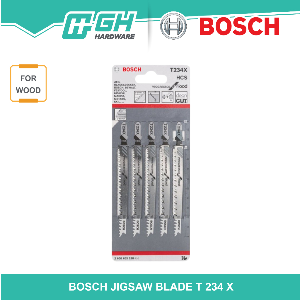 Bosch T234X Progressor Wood Blades – 5-Pack, 4″ Length, Super Sharp Plunge Tip For Clean, Splinter-Free Cuts In Laminated Chipboard & Solid Wood