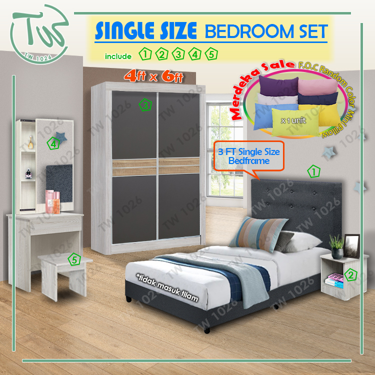[TW][SINGLE/SUPER SINGLE]Bedroom Set /Bujang Set Bilik Tidur/4 FT