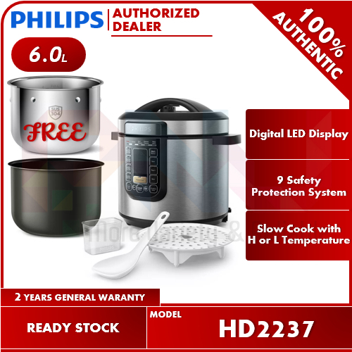 Philips HD2237/72 All in One Kitchen Multi-Cooker 6L Pressure/Slow Cooker  1300W