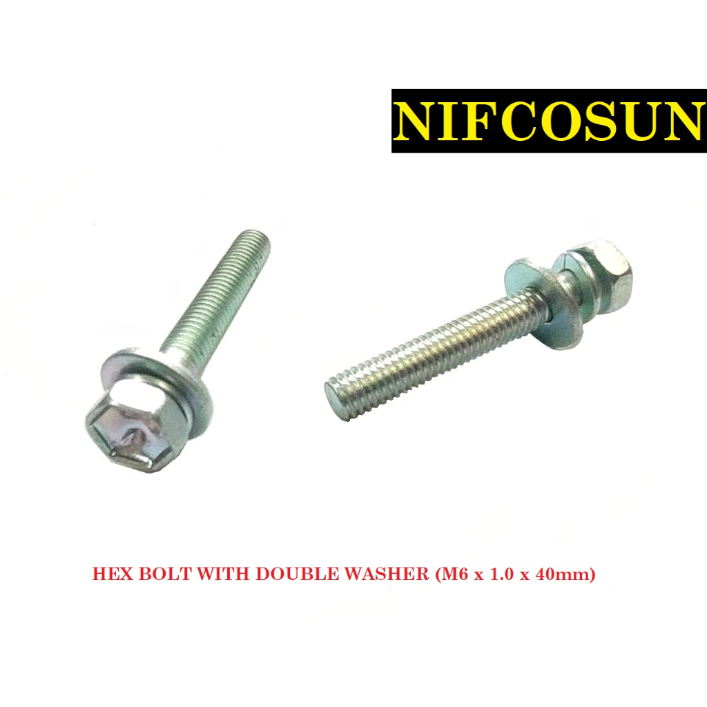 [READY STOCK] HEX BOLT WITH DOUBLE WASHER (M6 X 1.0 X 40mm) Shopee