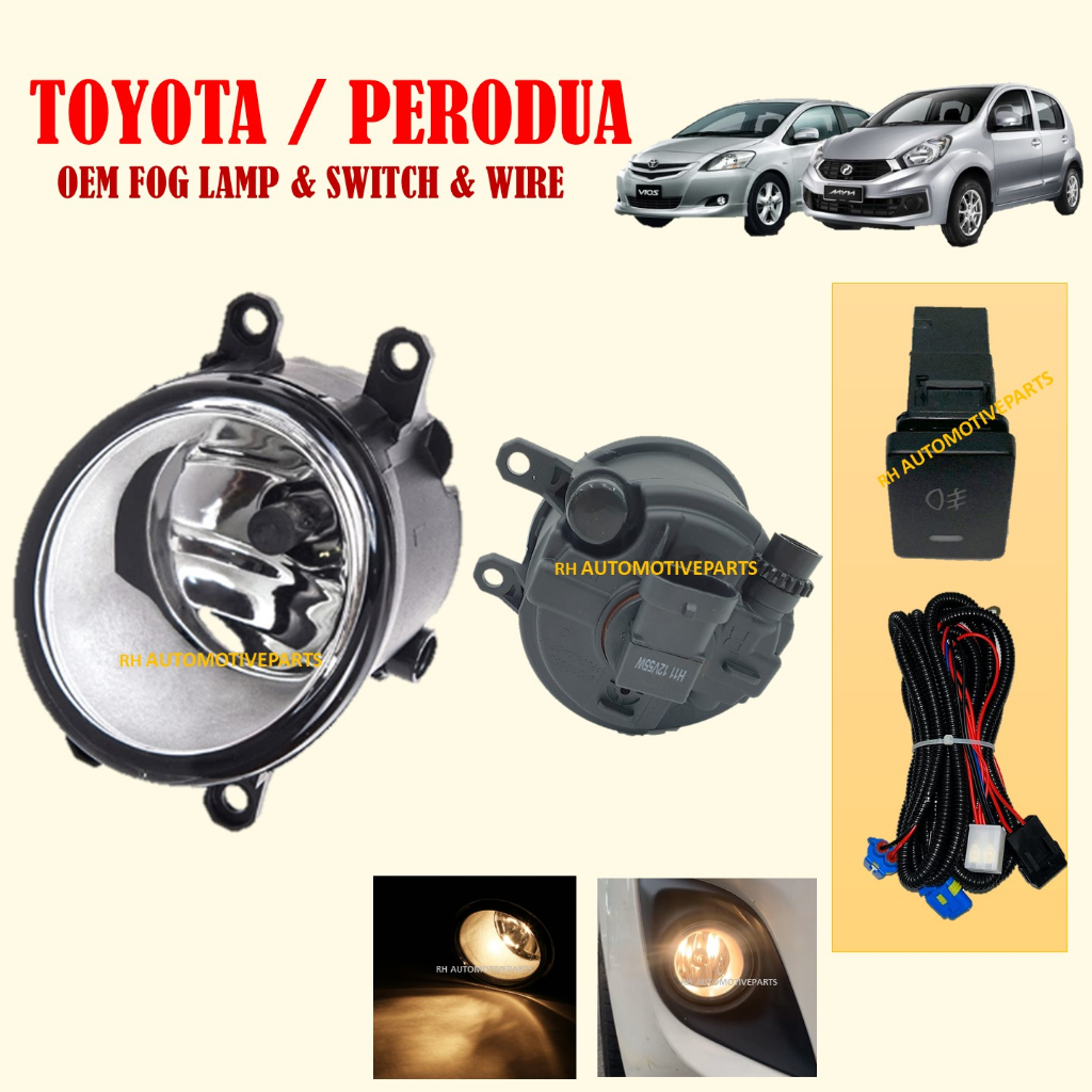 Perodua Toyota OEM Fog Lamp Spotlight With Wire Switch Myvi Alza Bezza