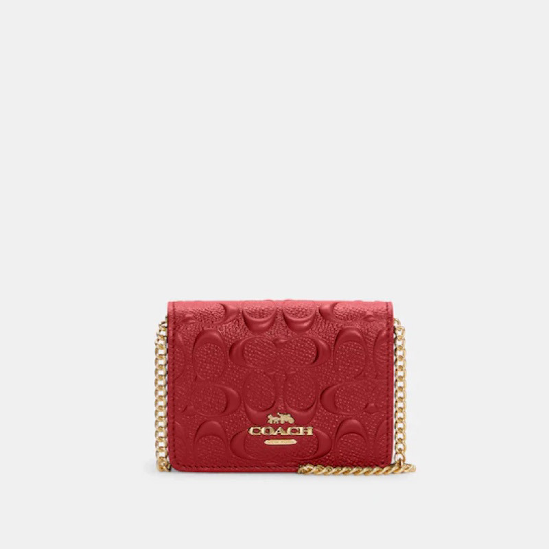 Coach Mini Wallet On A Chain Crossbody Signature Leather Shopee Malaysia