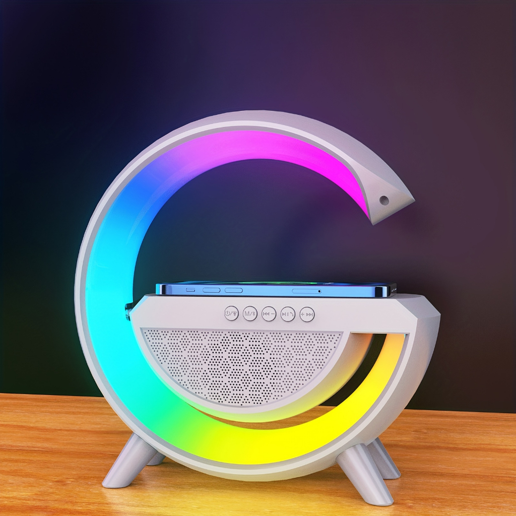 15W LED Atmosphere Light RGB Wireless Charger Bluetooth Speaker Table ...