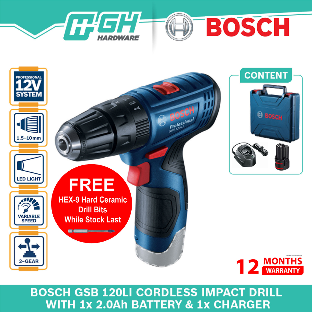 GH HARDWARE BOSCH GSB 120 Li Cordless Impact Drill GSB120LI GSB 120LI GSB120 LI Shopee Malaysia