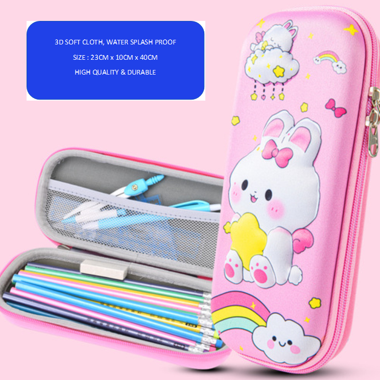 3D CUTE BUNNY PENCIL BOX KOREAN STYLE EVA CLOTH PENCIL CASE CUTE